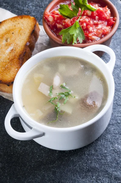 Boletus Mushroom soup, adjika and toast — Stock Image Boletus Mushroom soup, adjika and toast Royalty Free Stock Images