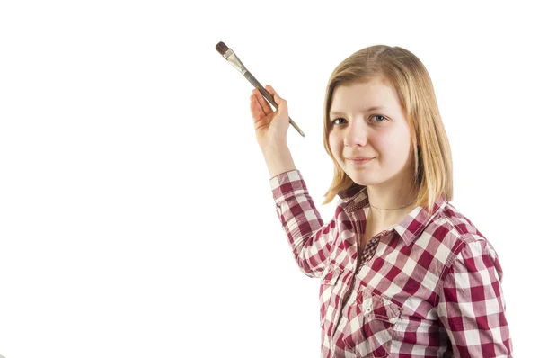 Teenager Mädchen mit Pinsel — Stockfoto