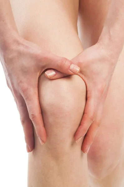 Γυναίκα με πόνο στο γόνατο — Φωτογραφία Αρχείου