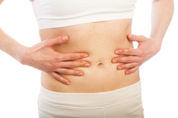 Woman with pain in stomach — Stock Photo, Image