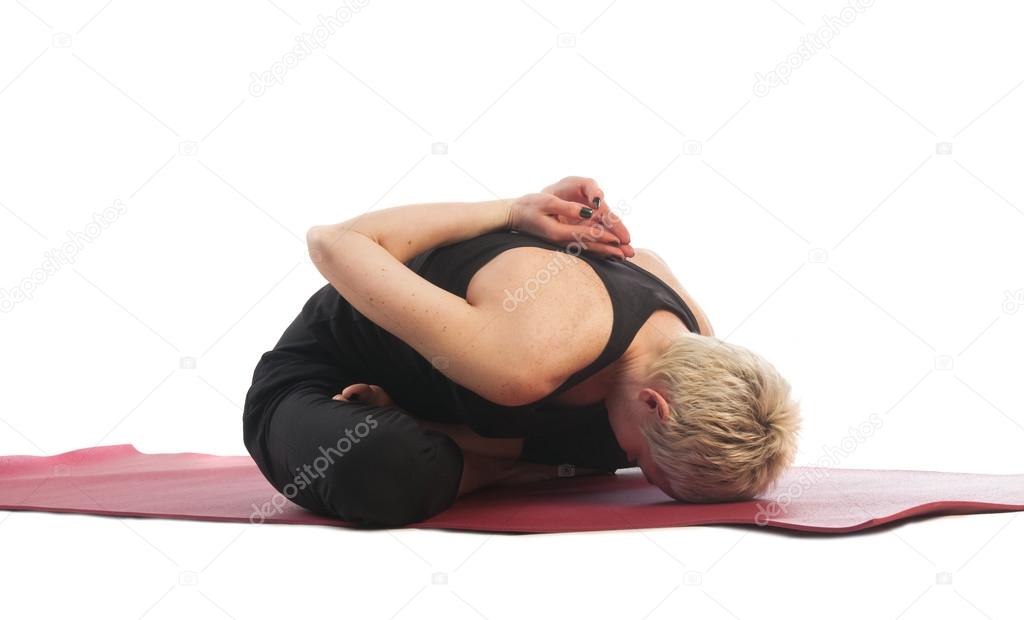 woman in modificated yoga mudrasana Pose