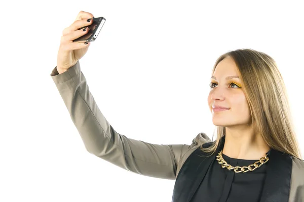 Vacker flicka med selfie — Stockfoto