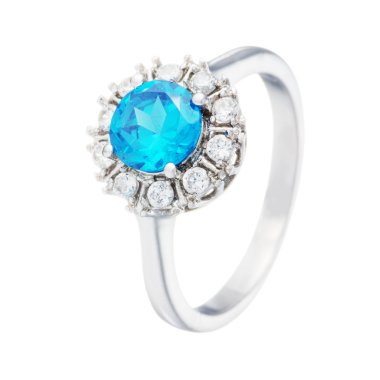 Mavi topaz gemstone ile gümüş yüzük