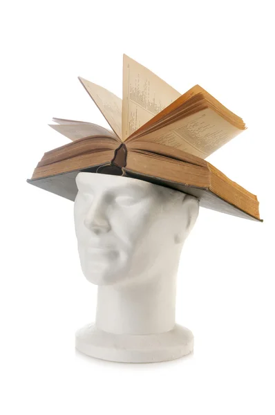 Mannequin head of man and opened book — Stock Photo, Image