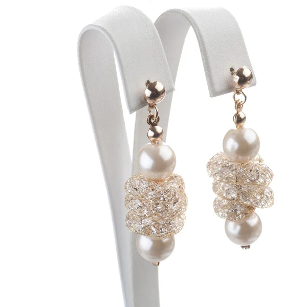 Golden earrings with pearls — Stock Photo, Image