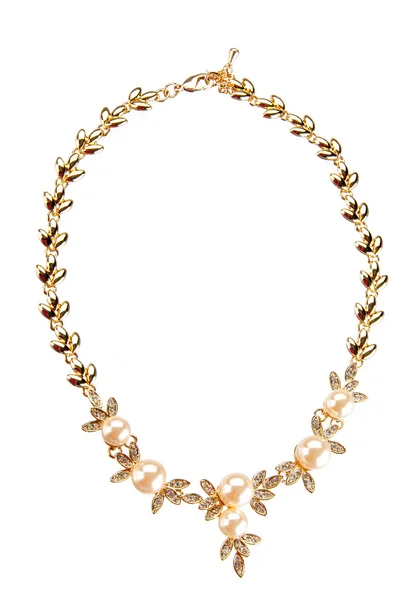 Guld halsband med pärlor och ädelstenar — Stockfoto