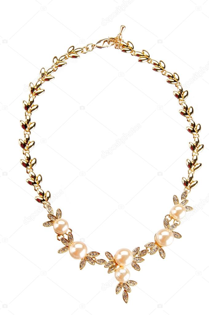 Golden necklace with pearls and gemstones