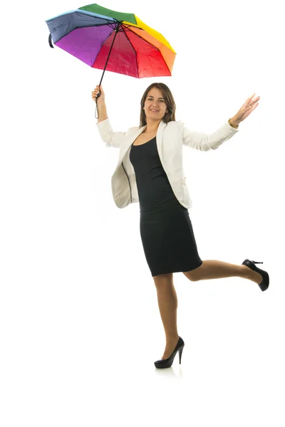 Young woman with colorful umbrella — Stock Photo, Image