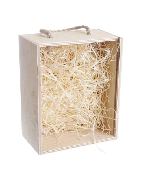 Opened wooden box for product — Stock Photo, Image