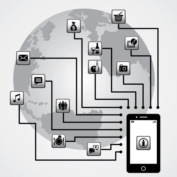 Smartphone et monde — Image vectorielle