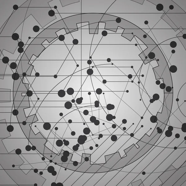 Techno forma circular Ponto e linha Fundo vetorial abstrato com linhas e pontos . — Vetor de Stock