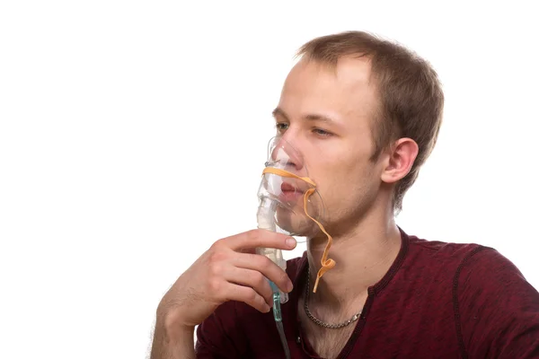 Man met inhalator — Stockfoto