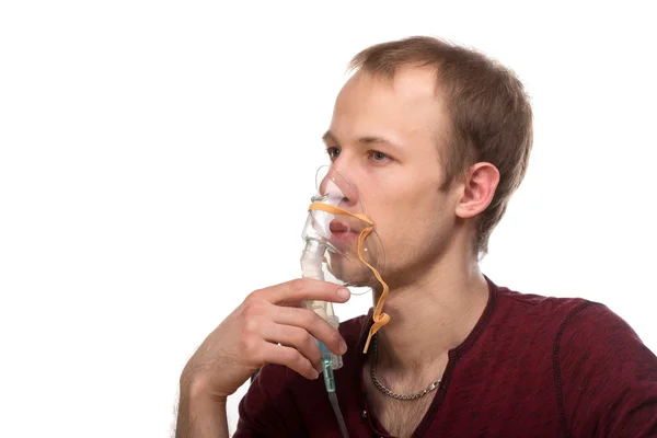 Man met inhalator — Stockfoto