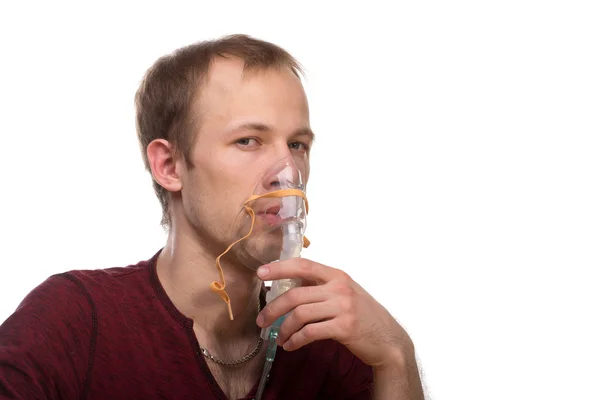 Man met inhalator — Stockfoto