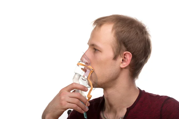 Muž s inhalátorem — Stock fotografie
