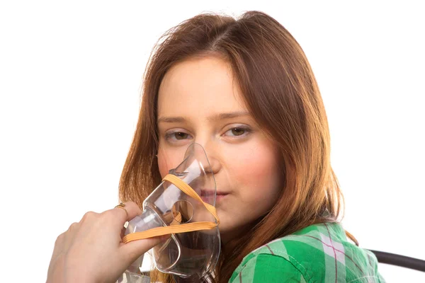 Red haired Girl with inhaler — Stock Photo, Image