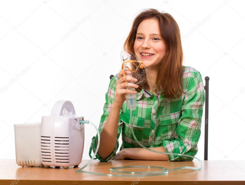 Happy Woman with inhaler