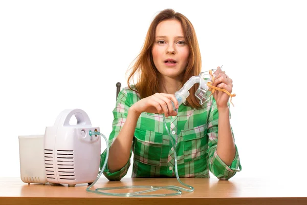 Woman with inhaler — Stock Photo, Image