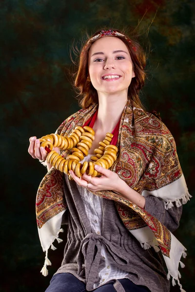 Pretty girl in Russian national dress — Stock Photo, Image