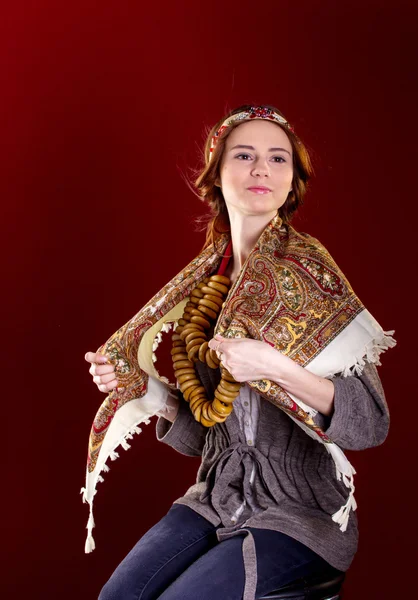 Pretty girl in Russian national dress — Stock Photo, Image