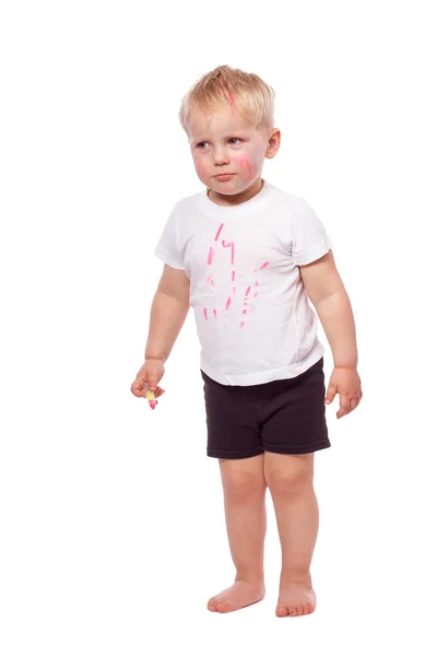 Children draw colored chalk on each other — Stock Photo, Image