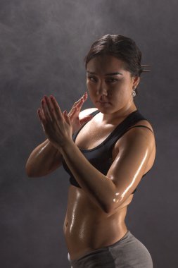 Güçlü ve güzel. Stüdyo çekim muhteşem sportif boksör wom