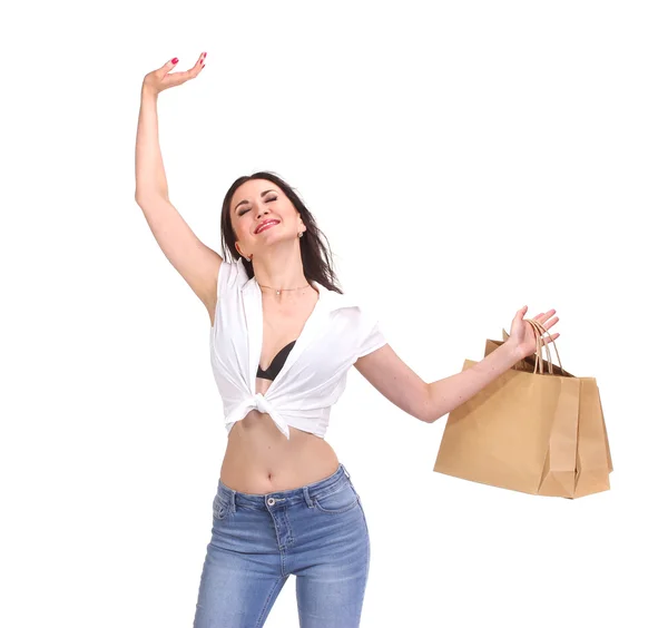 Brunette woman with shopping bags — Stock Photo, Image