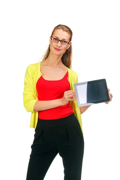 Pretty woman with tablet computer — Stock Photo, Image