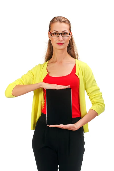 Pretty woman with tablet computer — Stock Photo, Image