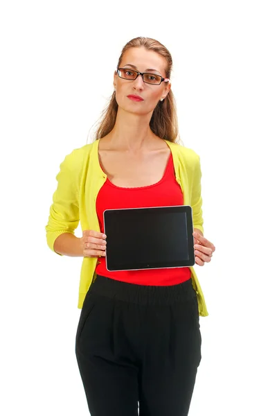 Pretty woman with tablet computer — Stock Photo, Image