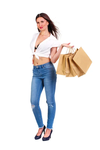 Donna adulta con shopping bag biodegradabile. — Foto Stock