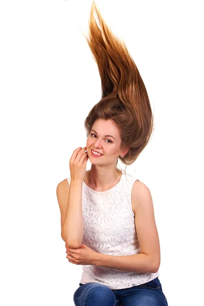 トレンディな g を髪でクローズ アップの肖像画の若い美しい女性 — ストック写真