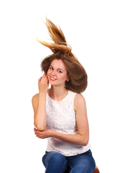 Close up Retrato de Jovens mulheres bonitas com cabelo até moda g — Fotografia de Stock