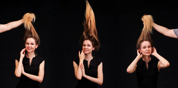 Close-up van portret van de jonge mooie vrouwen met haar tot trendy g — Stockfoto