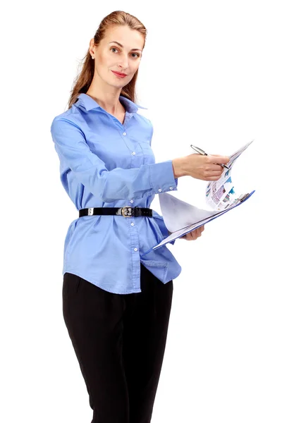 Mujer de negocios feliz aislado sobre fondo blanco —  Fotos de Stock