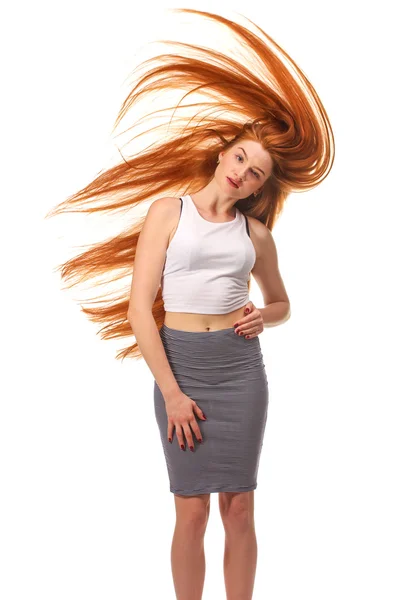 뷰티 여자 초상화입니다. 건강 한 긴 붉은 머리. 아름 다운 젊은 Wom — 스톡 사진