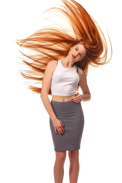 Retrato da menina da beleza. Cabelo vermelho longo saudável. Linda jovem Wom — Fotografia de Stock