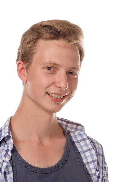 Young happy looking up man close up portrait. — Stock Photo, Image