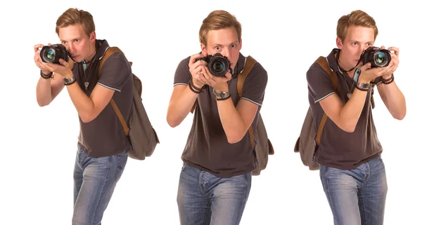 Joven paparazzi con cámara — Foto de Stock