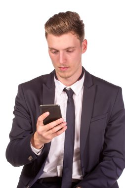 Akıllı bilemek ile mutlu iş adamı.