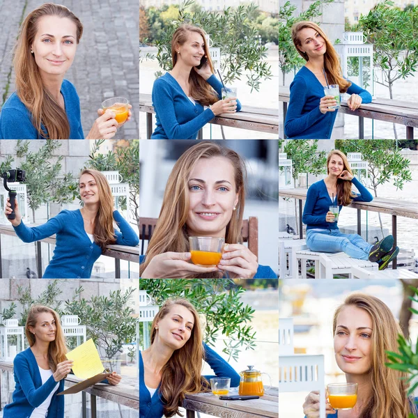 ストリート カフェの女性 — ストック写真