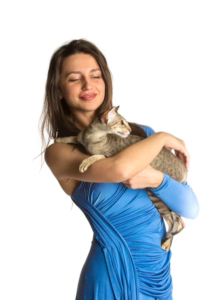 Linda chica con gato — Foto de Stock