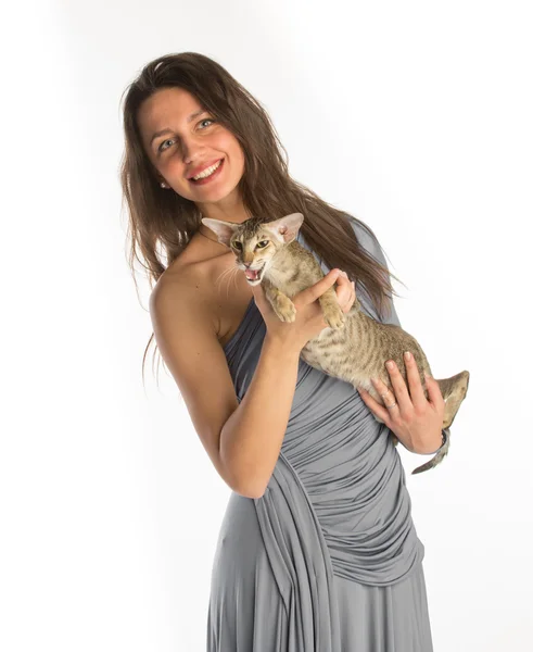 Jolie fille avec chat — Photo