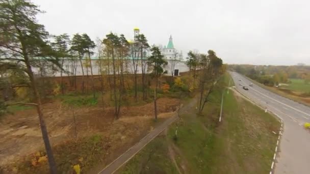 Aerial view to The temple complex of the New Jerusalem. — Stock Video