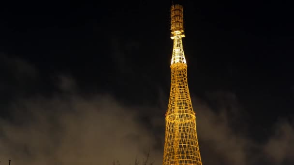 Shukhovskaya radio tower, natt tid förfaller — Stockvideo