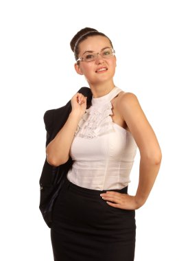 Omuz üzerinde siyah ceket kadınla