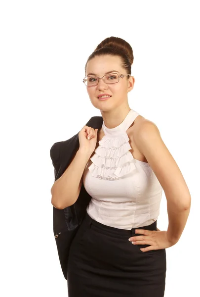 Frau mit schwarzer Jacke auf der Schulter — Stockfoto