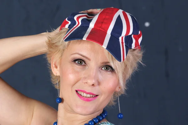 Dorosła kobieta w union jack WPR — Zdjęcie stockowe