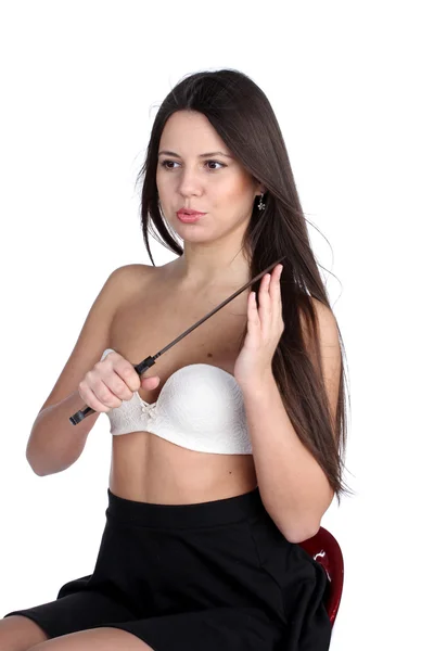 Jeune femme avec une grosse machette — Photo