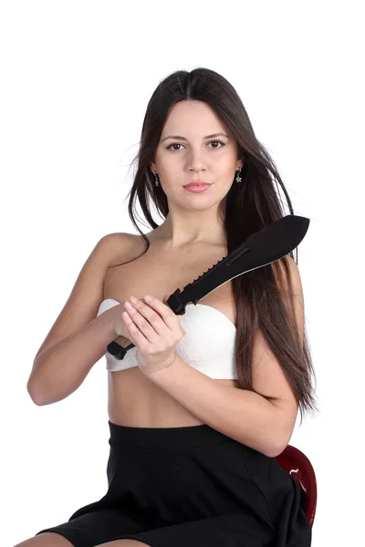 Mladá žena s velkým mačetou — Stock fotografie